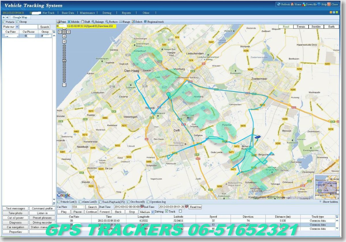 GAPRS  gebruiksklare gps tracker kaart ingezoomd Randstad